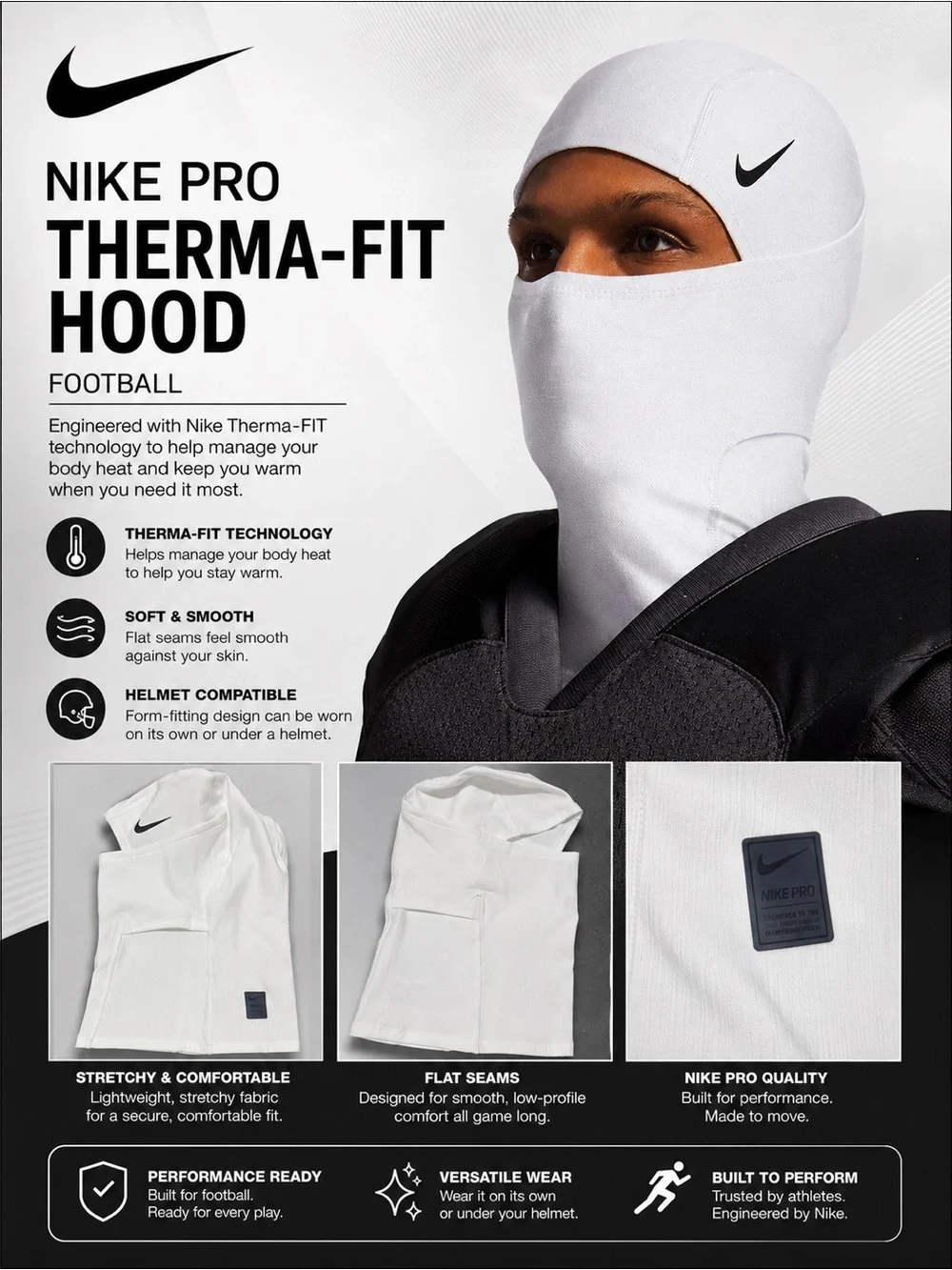 Nike Therma-FIT Hooded Football Ski Mask - White with Black Swoosh